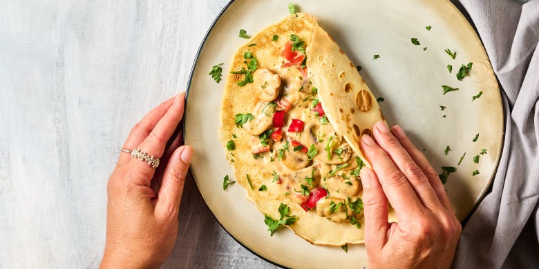 Gevulde pannenkoeken met zelfgemaakte paddenstoelenragout 