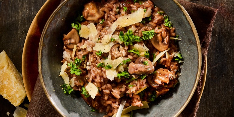 Risotto met port en paddenstoelen 