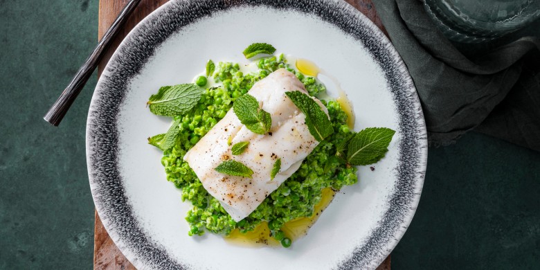 Kabeljauwfilet met erwten-muntpuree