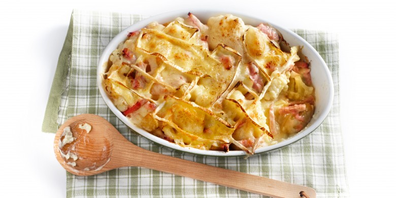 Bloemkoolschotel met ham en kaas