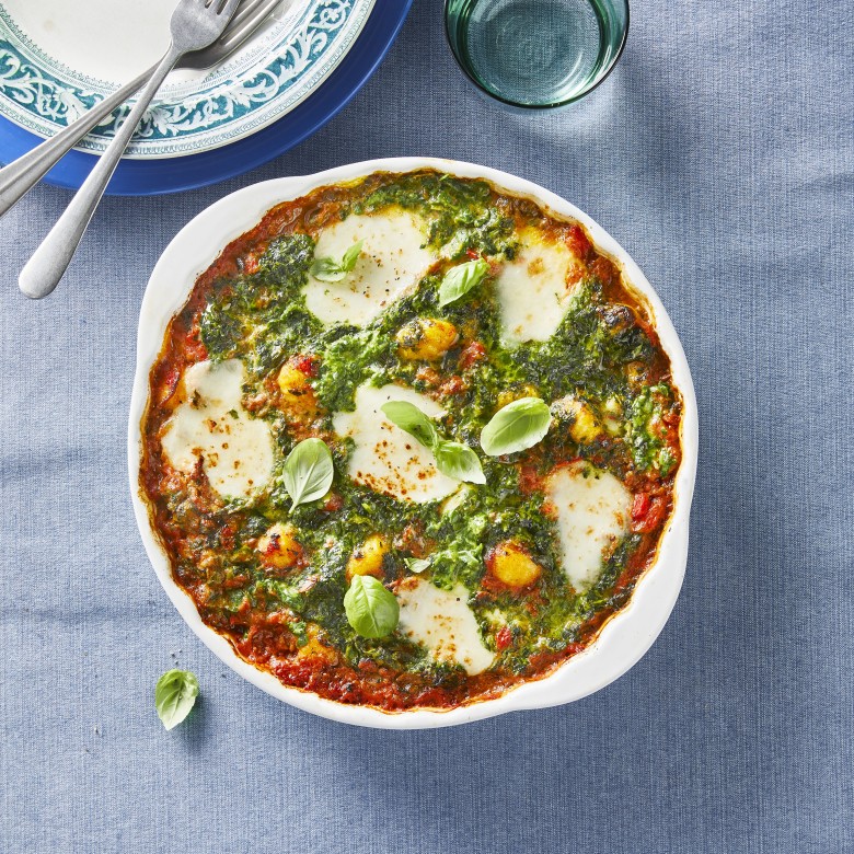 Ovengnocchi met tomaat, spinazie en mozzarella