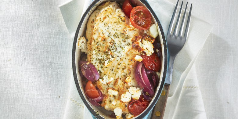 Kipschaaltje met tomaatjes en feta