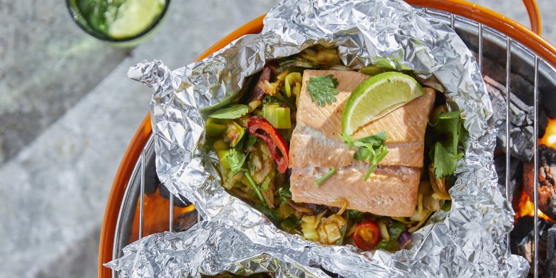 Zalmpakketjes van de BBQ