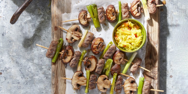 Worstspiesen met sperziebonensalade