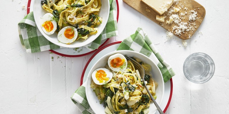Tagliatelle met venkel, spinazie & gekookt ei