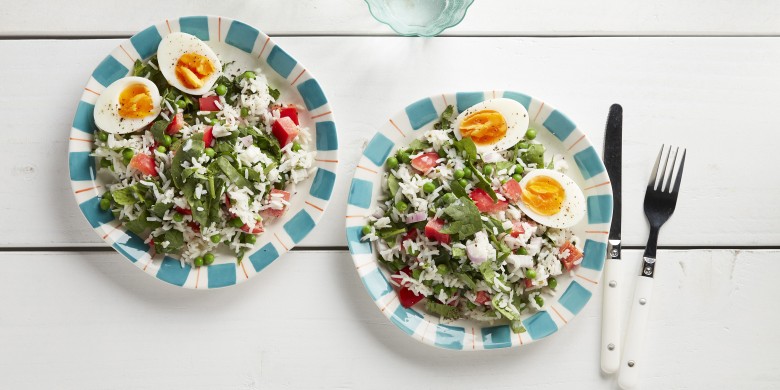 Rijstsalade met spinazie en ei