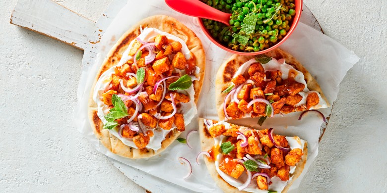 Zalm tandoori met naan en mangochutney