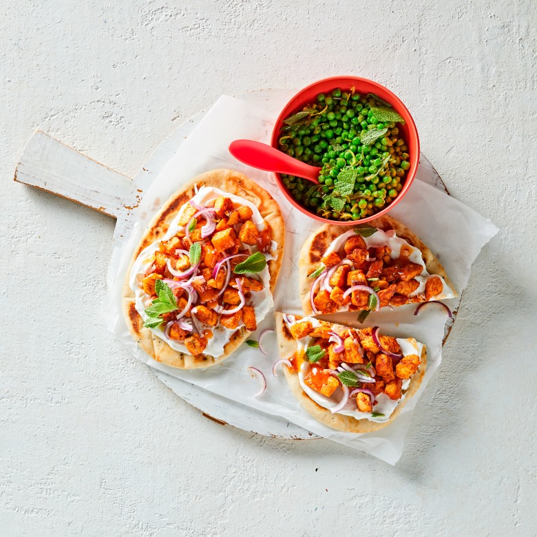 Zalm tandoori met naan en mangochutney