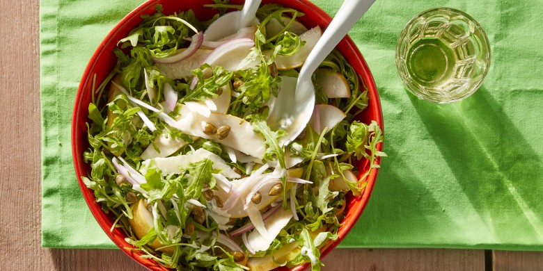 Rucola-parmezaansalade met peer
