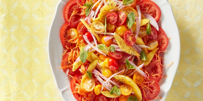 Pickled tomaatmangosalade met munt