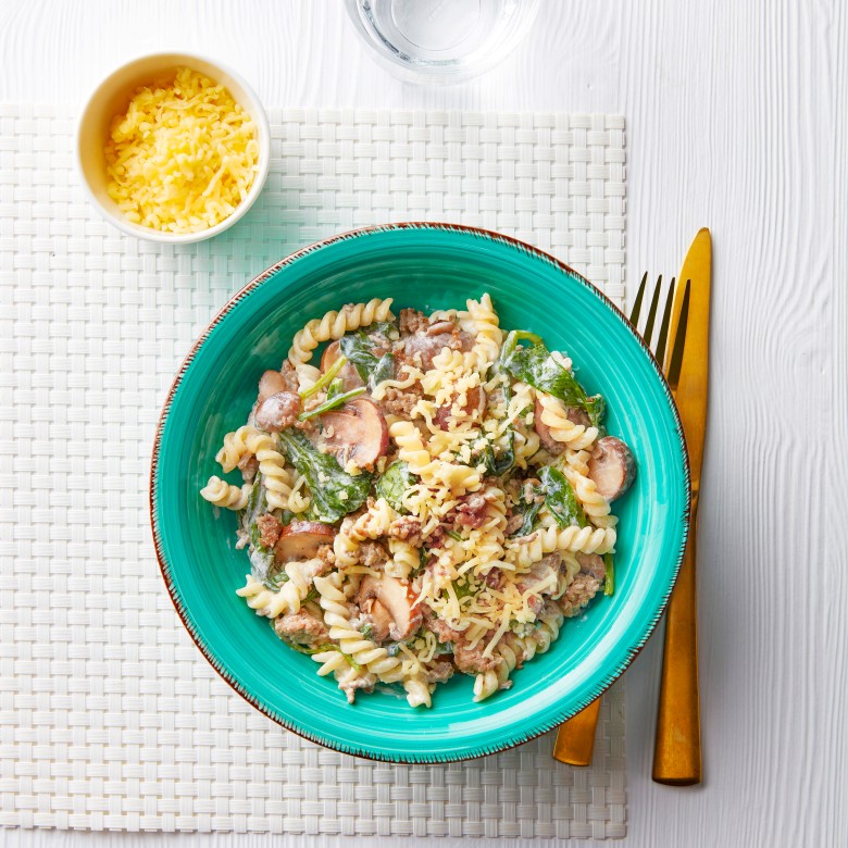 Eenpanspasta met gehakt en spinazie