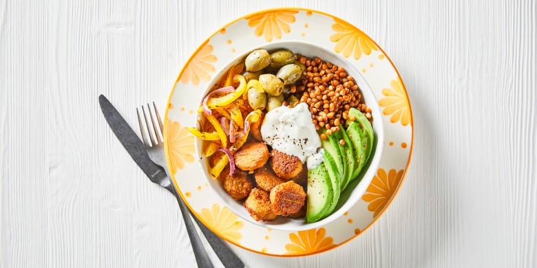 Falafel met linzen, paprika en tzatziki