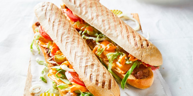 Panini smash-style burger