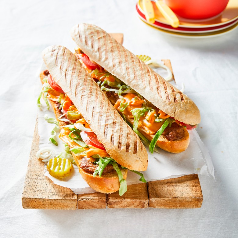 Panini smash-style burger