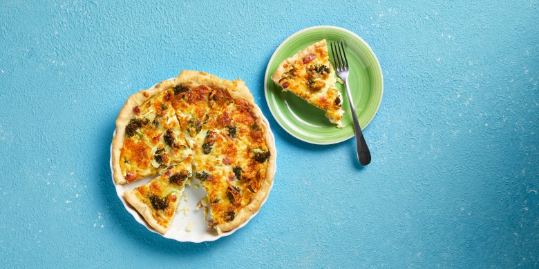 Quiche met prei, broccoli, ham en kaas