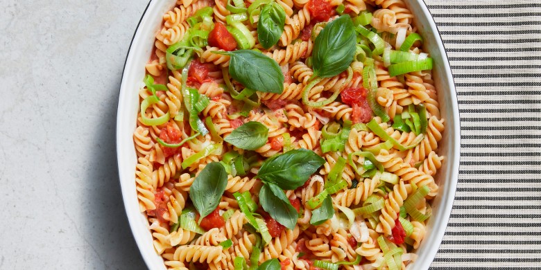 Eenpanspasta met prei en roomkaas