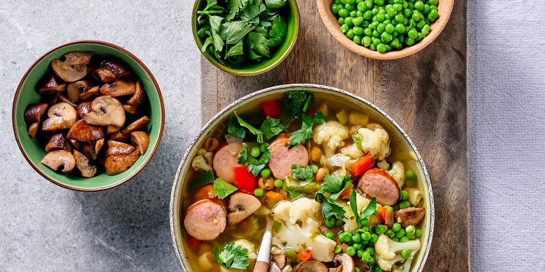 Boerengroentesoep met vegaworst