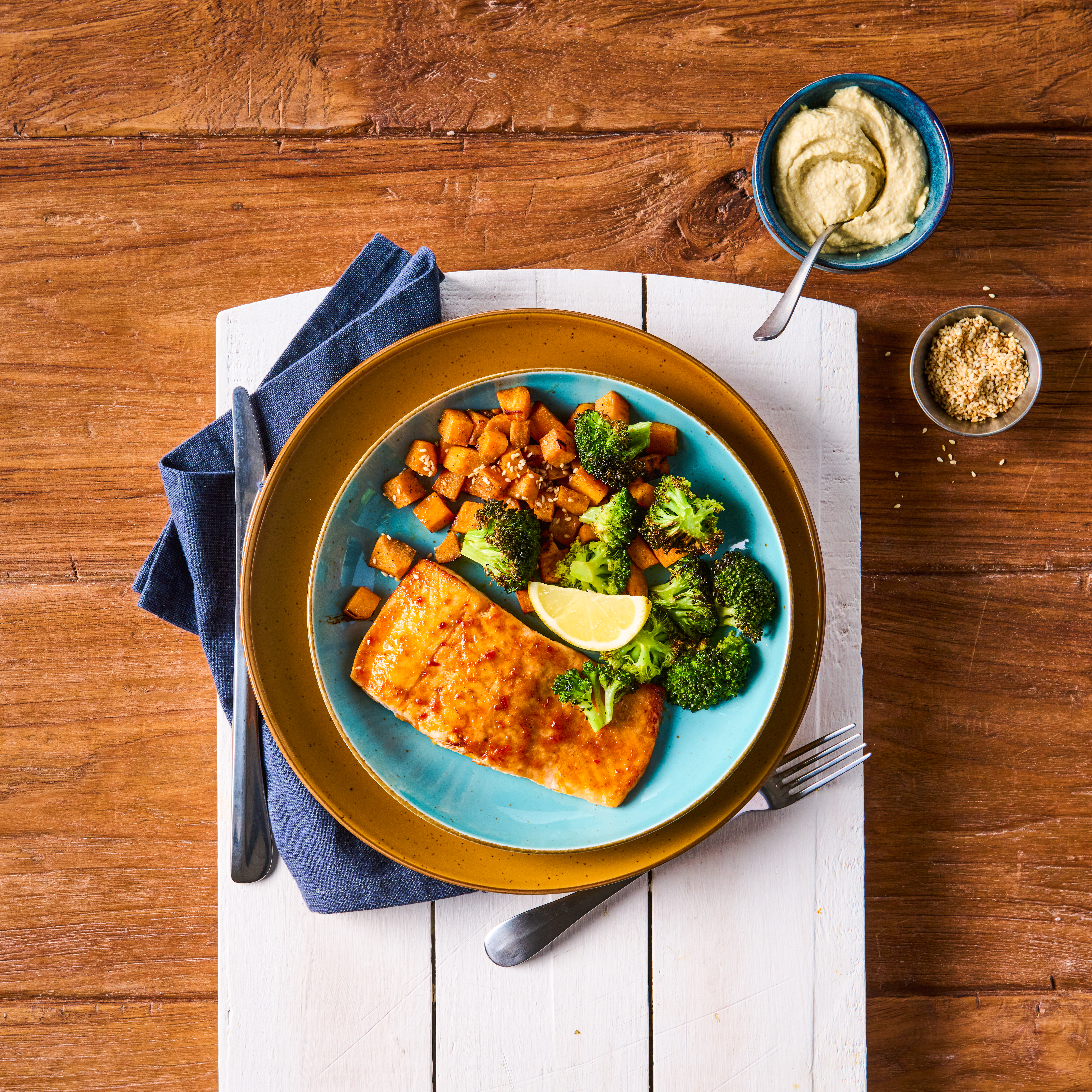 Zalm met zoete aardappel en broccoli uit de airfryer