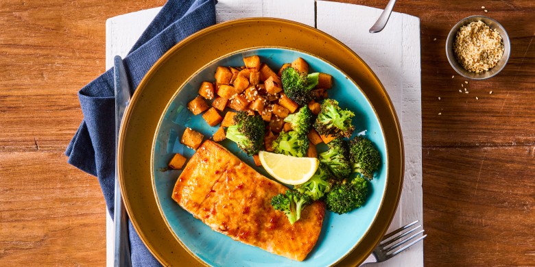 Zalm met zoete aardappel en broccoli uit de airfryer