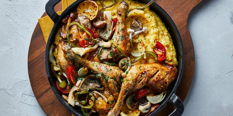Geroosterde pittige kip met polenta