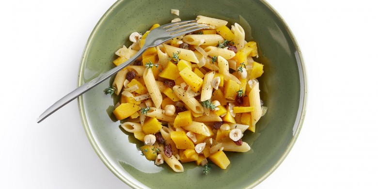Penne met pompoen en rozijnen