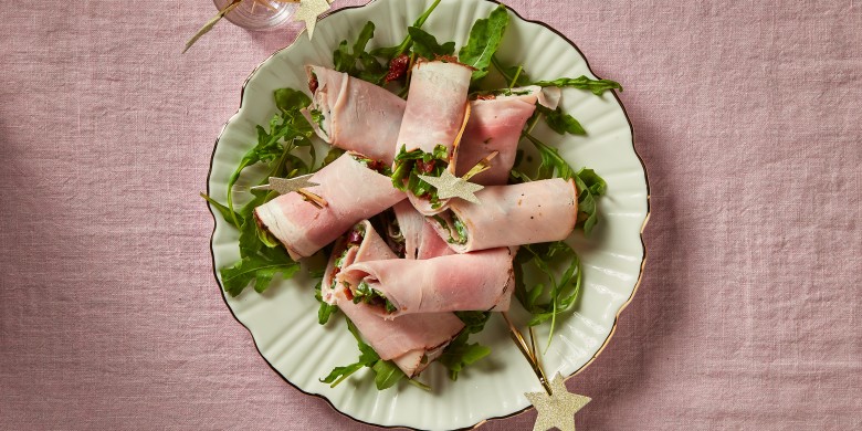 Beenhamrolletje met rucola-tomatensalsa