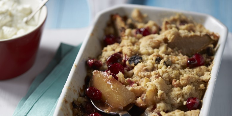 Peren uit de oven met notencrumble