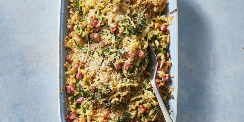Macaronischotel met ham en andijvie