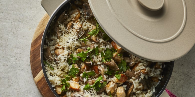 Risotto met kip en paddenstoelen 