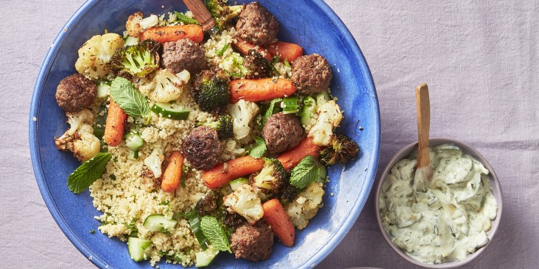 Couscous met geroosterde groenten en gehaktballetjes