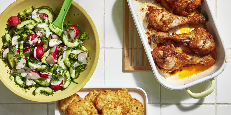 Geroosterde kipdrumsticks met rösti