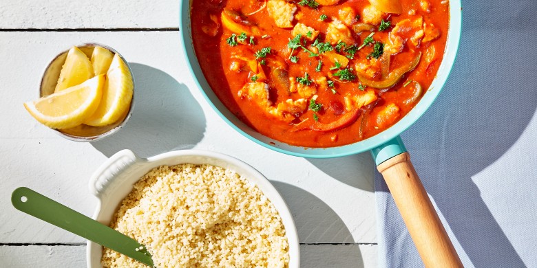 Kokos-visstoof met paprika en couscous