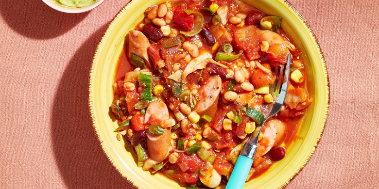 Tex-mex schotel met bonen en worst