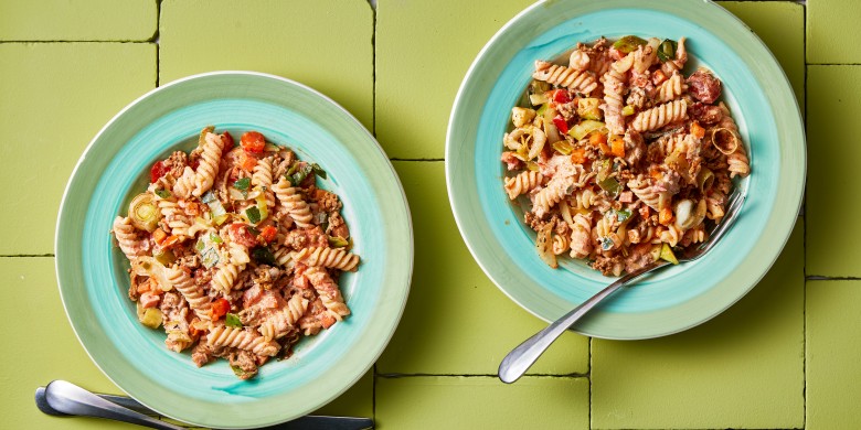 Snelle romige pasta met gehakt en ricotta
