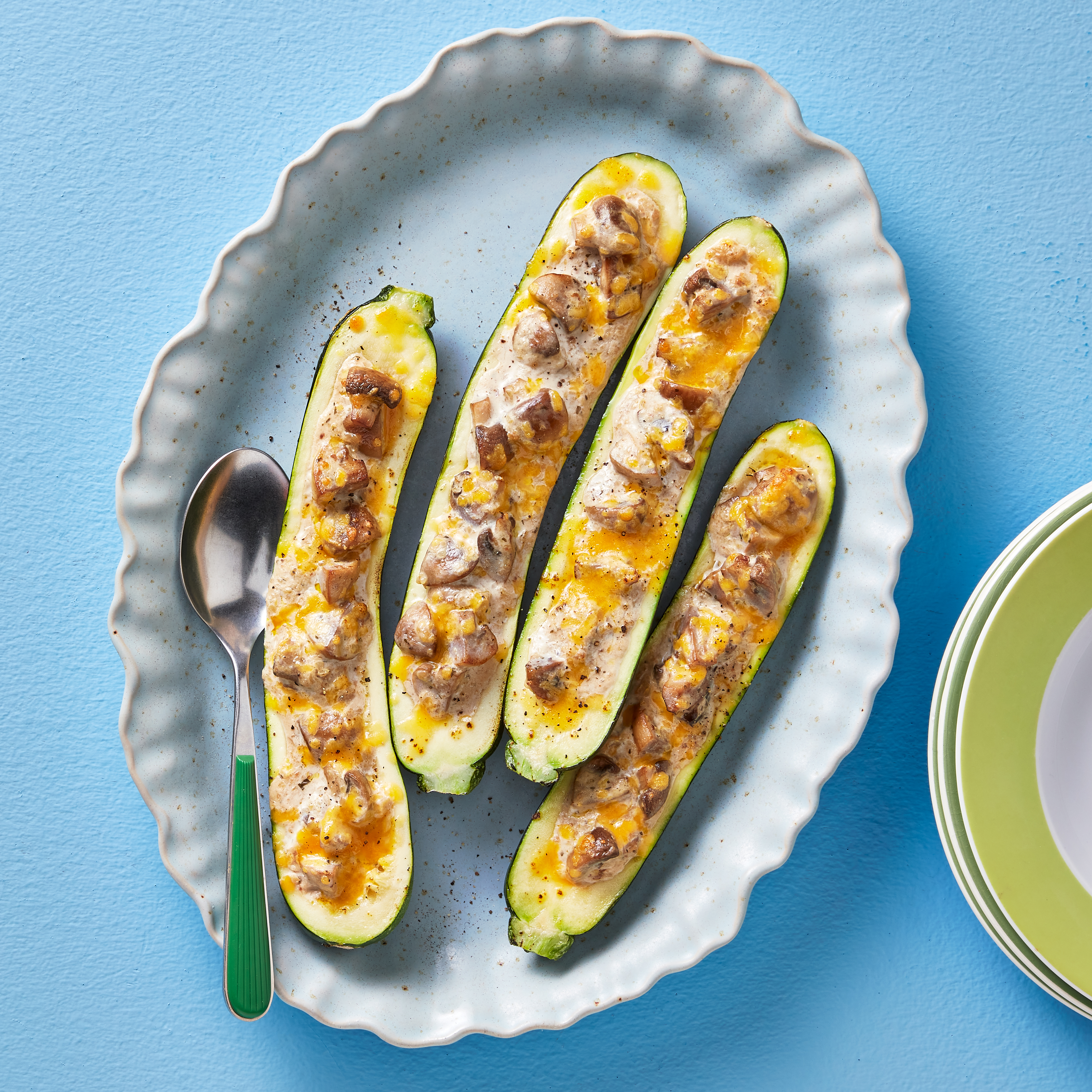 Gevulde courgette met champignonragout uit de airfryer