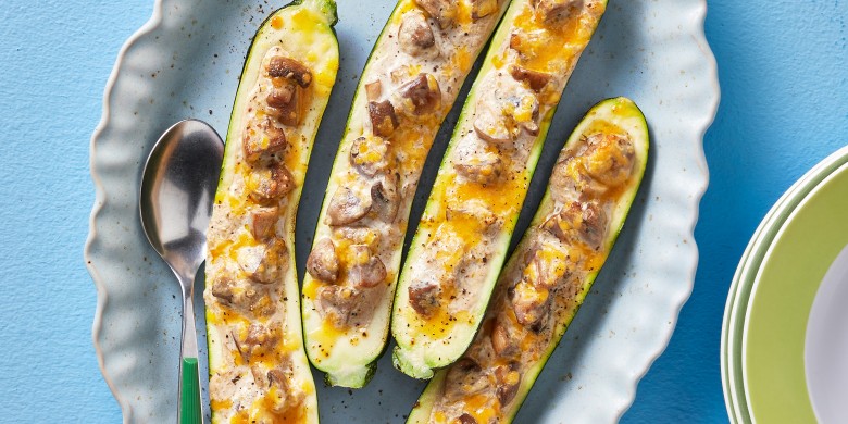 Gevulde courgette met champignonragout uit de airfryer
