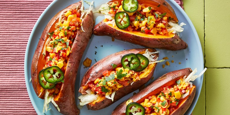 Loaded zoete aardappel uit de airfryer