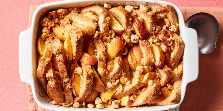 Broodpudding met perzik