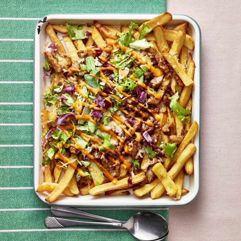Kapsalon met vegetarische kipstukjes