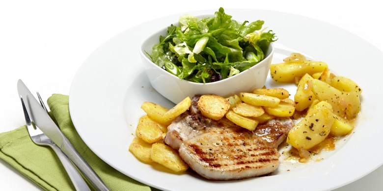 Ribkarbonade met appel-rozemarijnsaus