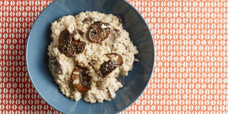 Paddenstoelenrisotto met crème fraîche