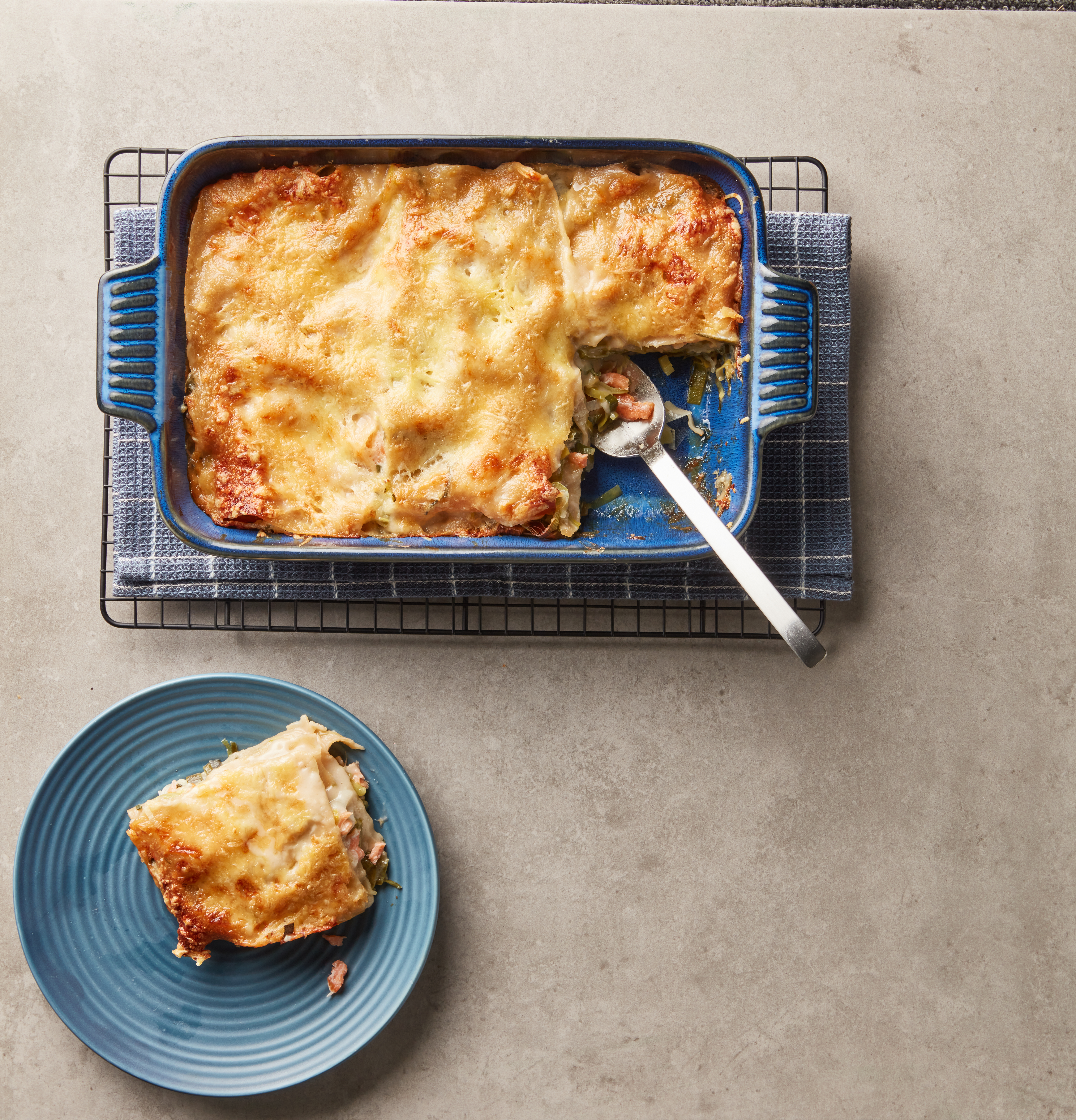 Lasagne met prei en zalm