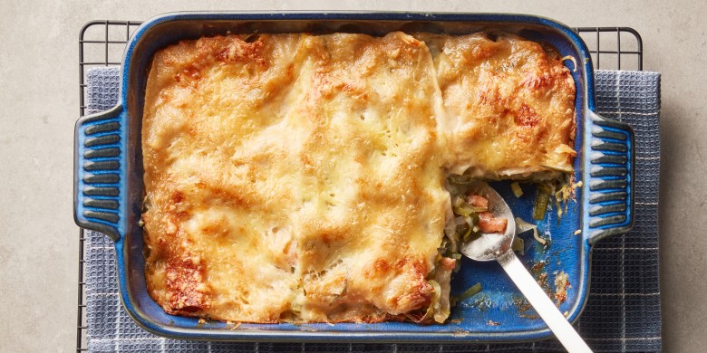 Lasagne met prei en zalm