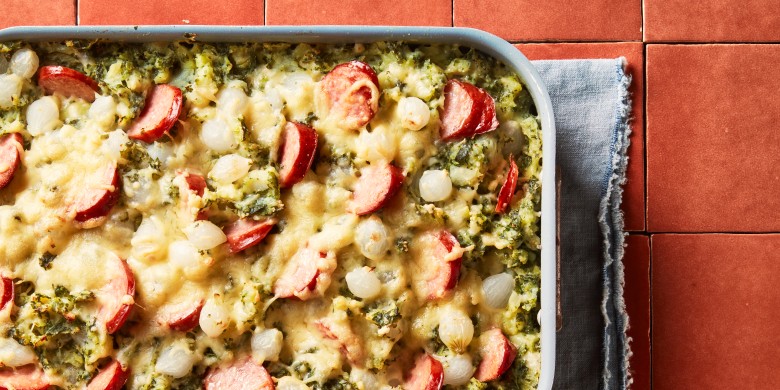 Boerenkoolstamppot uit de oven met rookworst