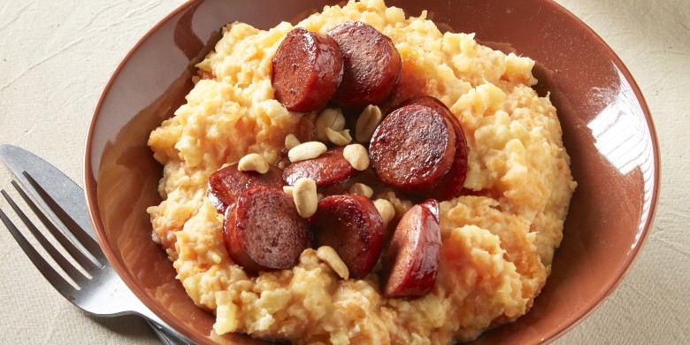 Pompoenstamppot met ketjaprookworst