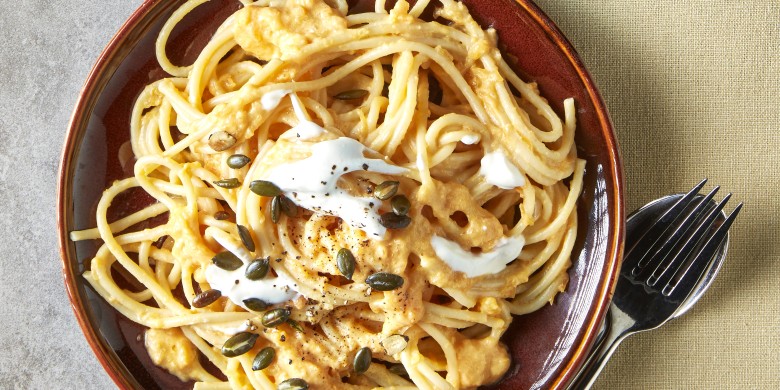 Romige pompoenpasta met kwark