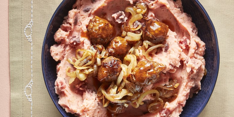 Stamppot van bietjes met plantaardige balletjes