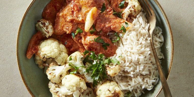 Bloemkoolcurry met kip en rijst 