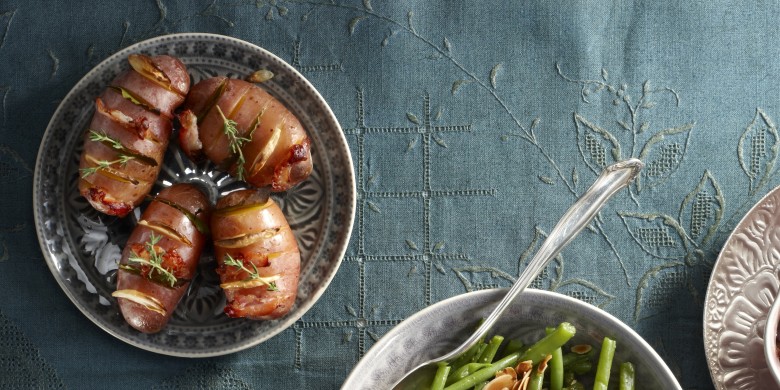 Rode aardappels met laurier en spek