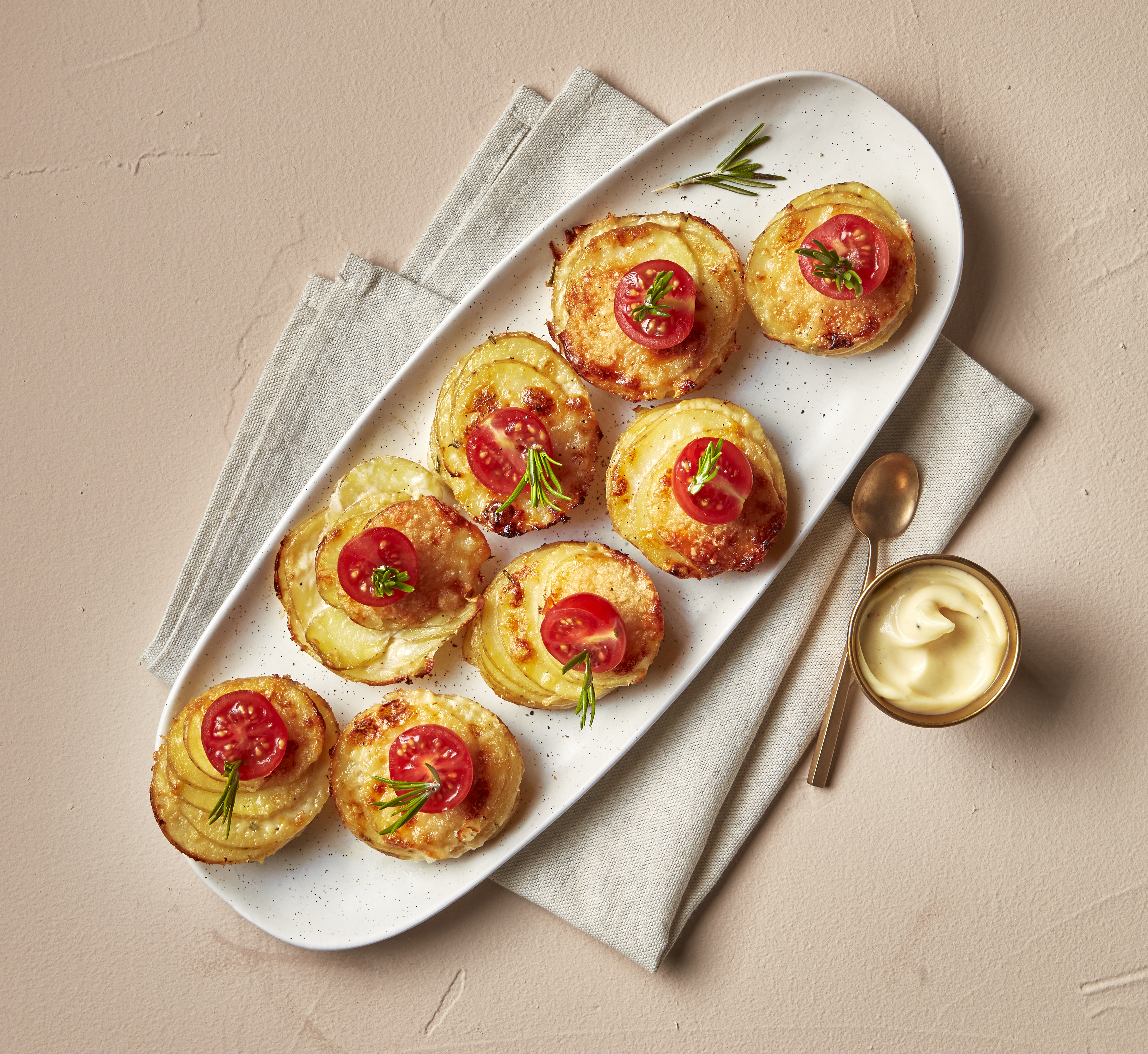 Aardappelgratin hapjes met truffelmayonaise